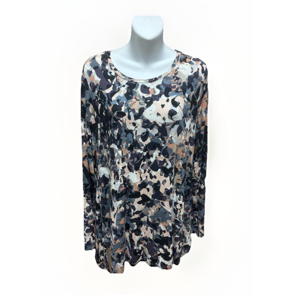 LOGO Lori Goldstein Womens Tunic Top Size Medium Long Sleeve Layered Abstract
